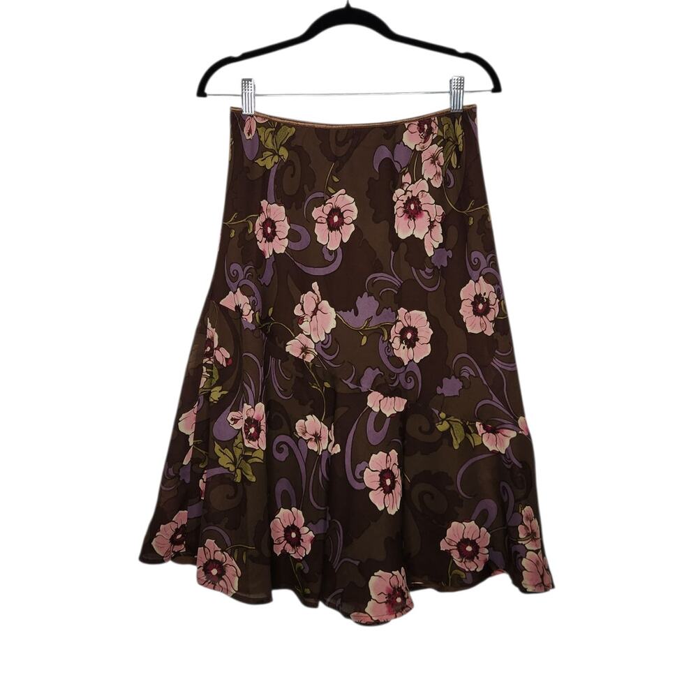 Vintage y2k Versailles Midi Floral Brown Skirt Hawaiian Boho Fairy Coquette
